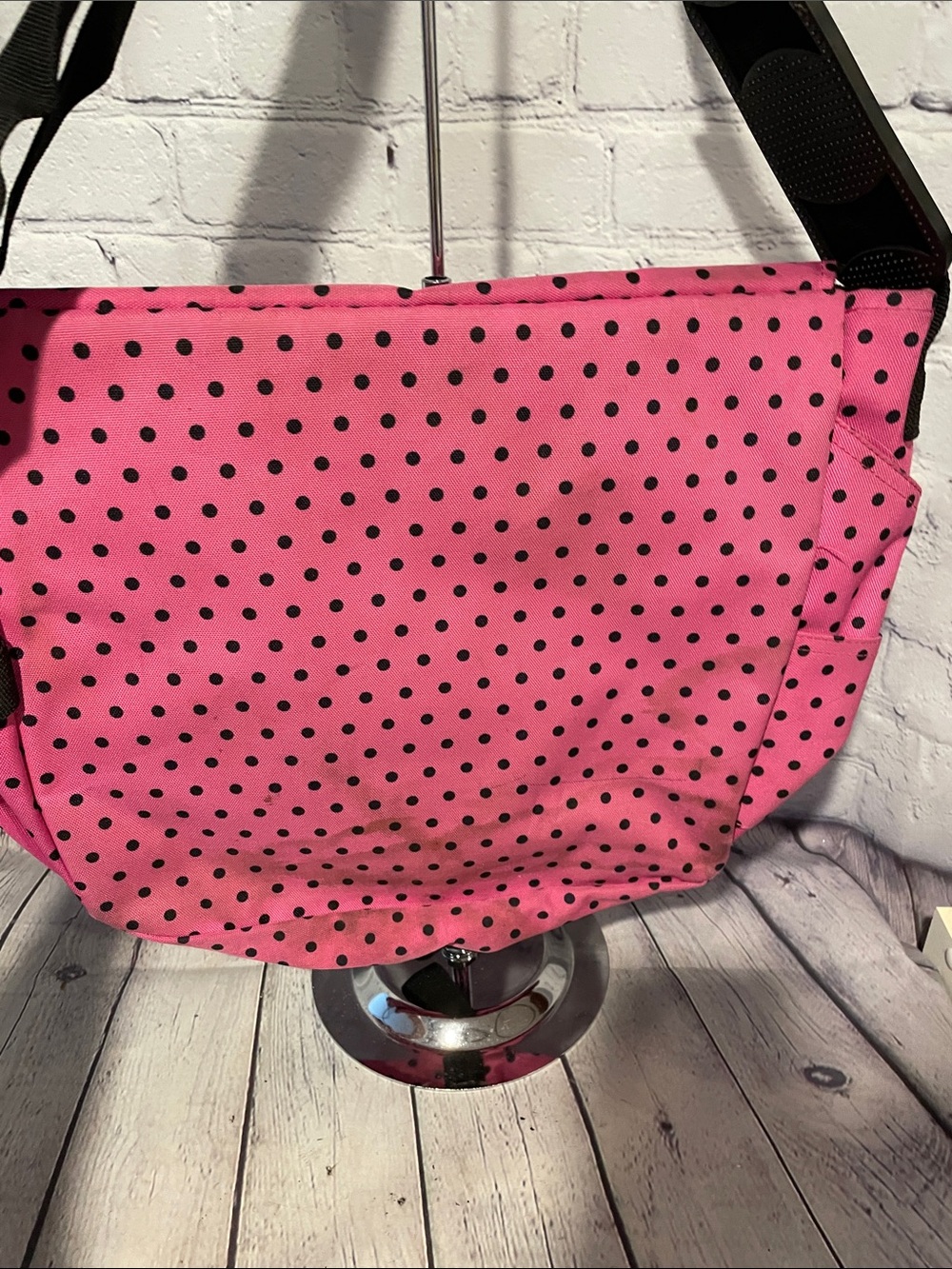 Dickies Pink Black Polka Dot Crossbody Messenger Bag - Picture 4 of 10